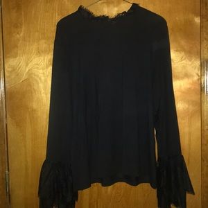 Black bell-sleeve blouse